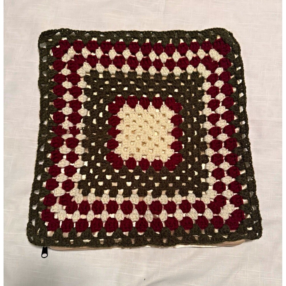 Handmade Crocheted Pillow Cover With Satin Lining and Back